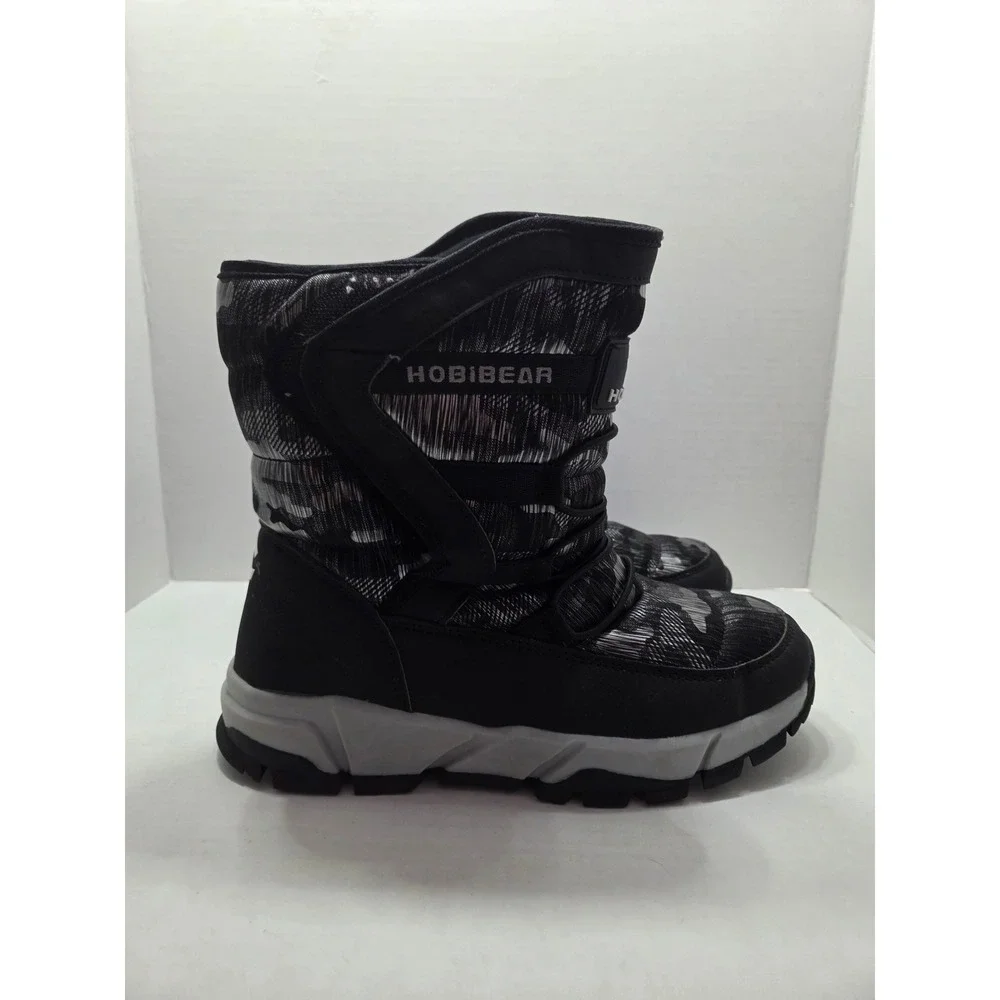 Hobibear Kids Winter Snow Boots Camo Black Grey Faux Fur Lined AW3771 Size 39